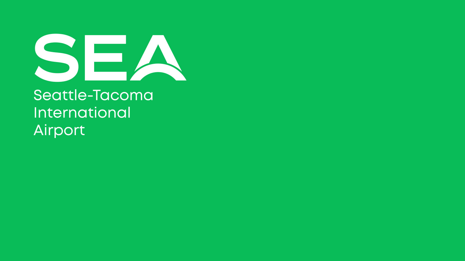 Animation of the text 'SEA Seattle-Tacoma International Airport' in various combinations of greens and white colors on alternating solid background colors.