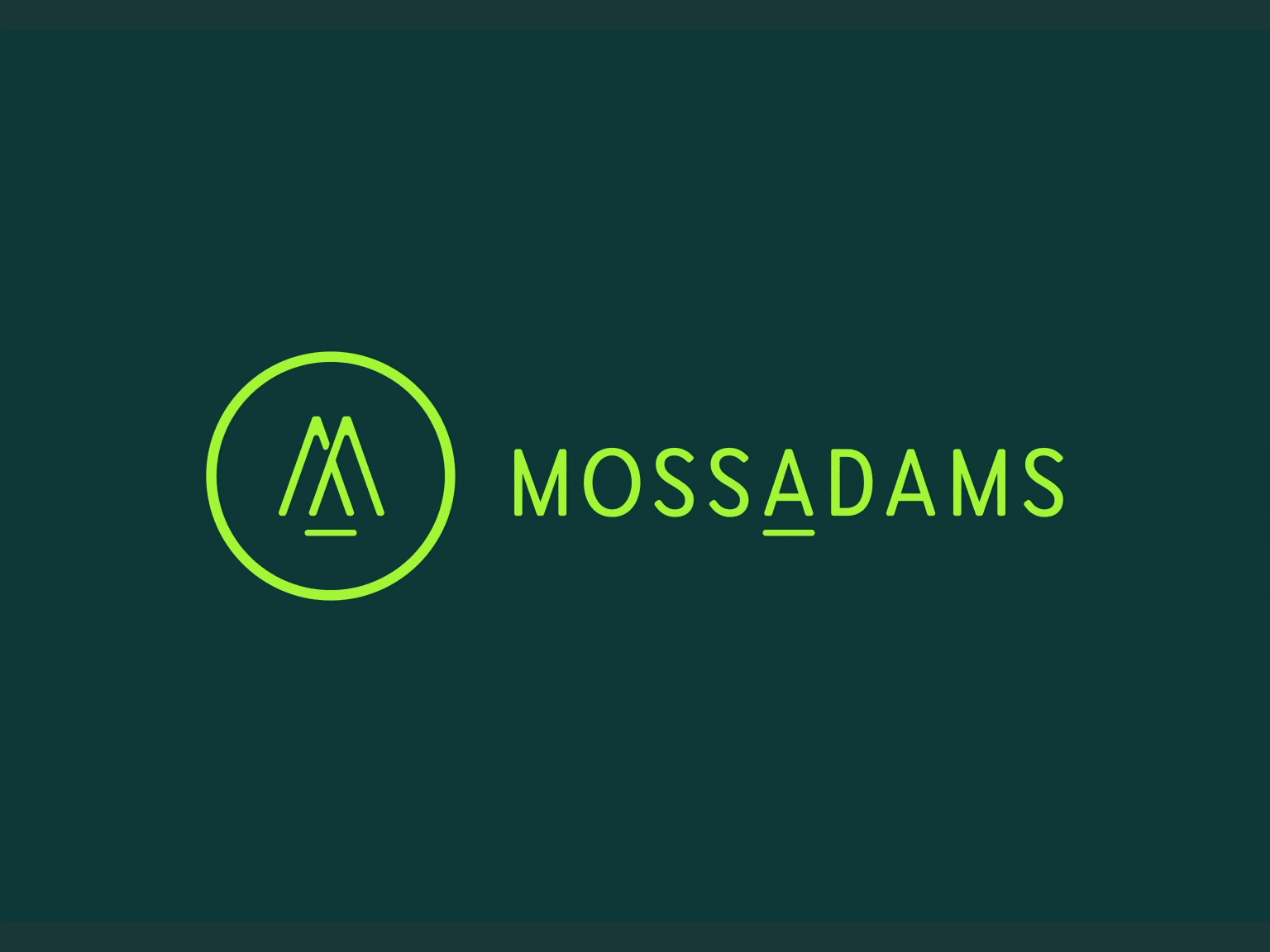 Moss Adams logo animation- their roundel drawn in, with the full name sliding in